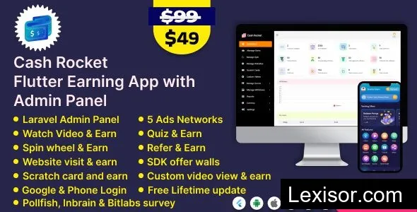 Cash Rocket v5.3 – Flutter Online Earning App with Admin Panel