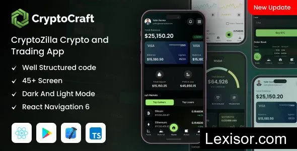 CryptoCraft v2.0 - React Native CLI Cryptocurrency Mobile App Template