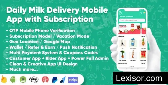Dairy Products, Grocery, Daily Milk Delivery Mobile App with Subscription v1.6