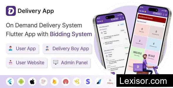 Delivery App v25.0 - On Demand Delivery System Flutter App with bidding system