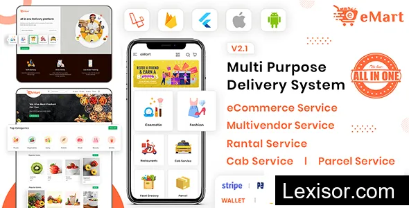 eMart v4.0 - Multivendor Food, eCommerce, Parcel, Taxi booking, Car Rental App with Admin and Website