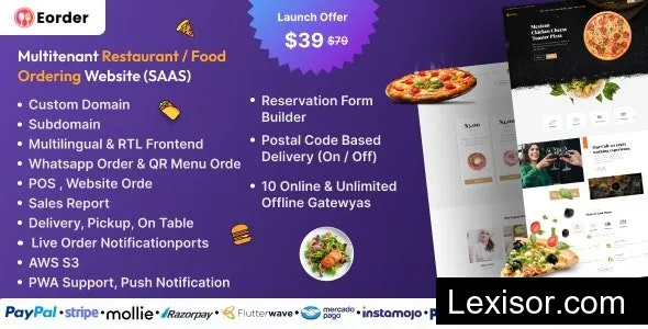 Eorder v1.0 - Multitenant Restaurant / Food Ordering Website (SAAS)