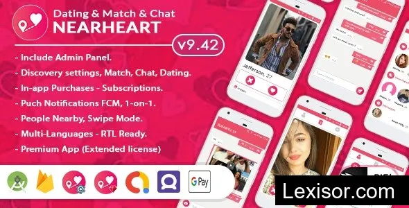 Nearheart v9.42 - Android Native Dating Tinder Clone App with Admin panel