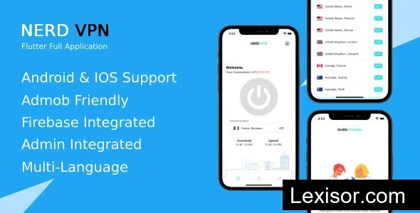 Nerd VPN v6.0.1 - Flutter VPN Full Application with IAP, Integrated with Backend and Admin Panel