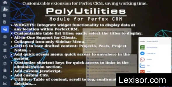 PolyUtilities for Perfex CRM v1.0.8 - Quick Access Menu, Custom JS, CSS, and More