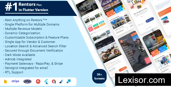 Rentors Plus v2.0 - Universal Flutter App For Renting and Hiring